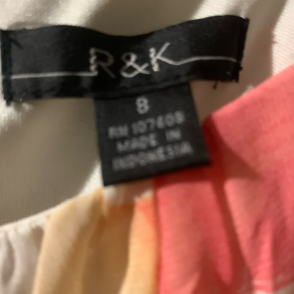 R&K Maxi Dress, NWOT Size 8 Multi Color Shades of  Orange and White, and Greens. - Picture 12 of 15